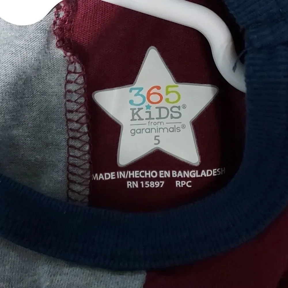 365 Kid's Boy's Size 5 Grey Maroon Graphic T-Shirt Tee Shirt
